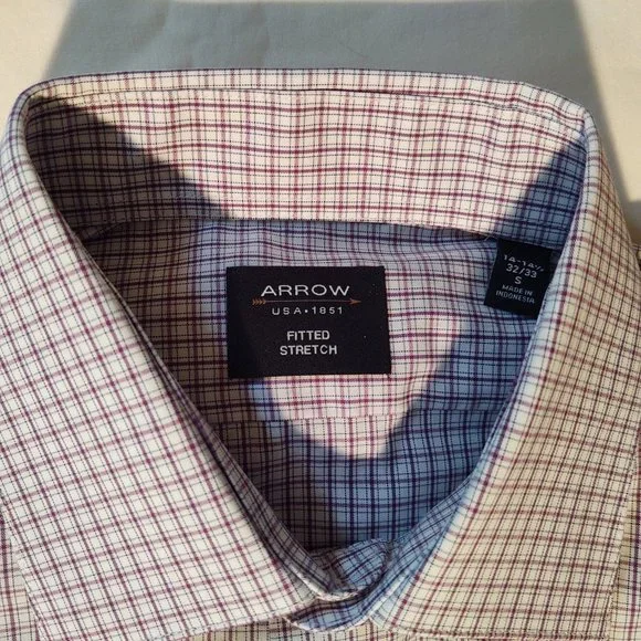 ARROW FITTED STRETCH MEN LONG SLEEVE DRESS SHIRT - S (14-14 1/2) 32/33 - Picture 2 of 6